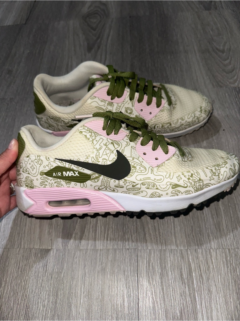 Nike Air Max 90 CU9800-100 Pink Green Doodle Print Women’s 9.5
